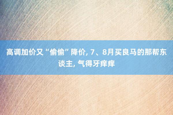 高调加价又“偷偷”降价, 7、8月买良马的那帮东谈主, 气得牙痒痒